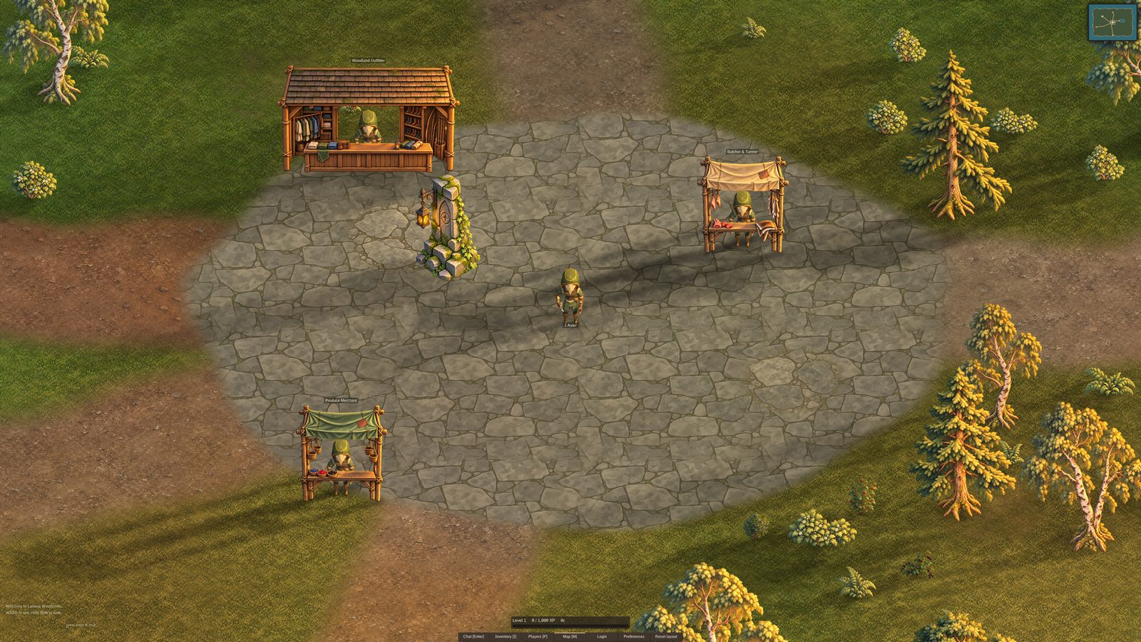 The ranger at Lantern Green with the Woodland Outfitter, Butcher and Tanner, and Produce Merchant